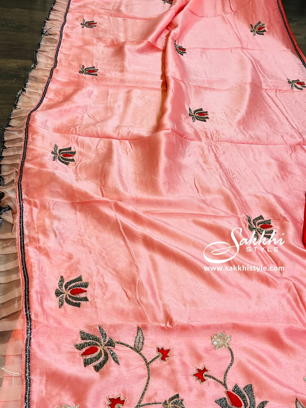 Pink and Red Moonga Silk Saree - Sakkhi Style