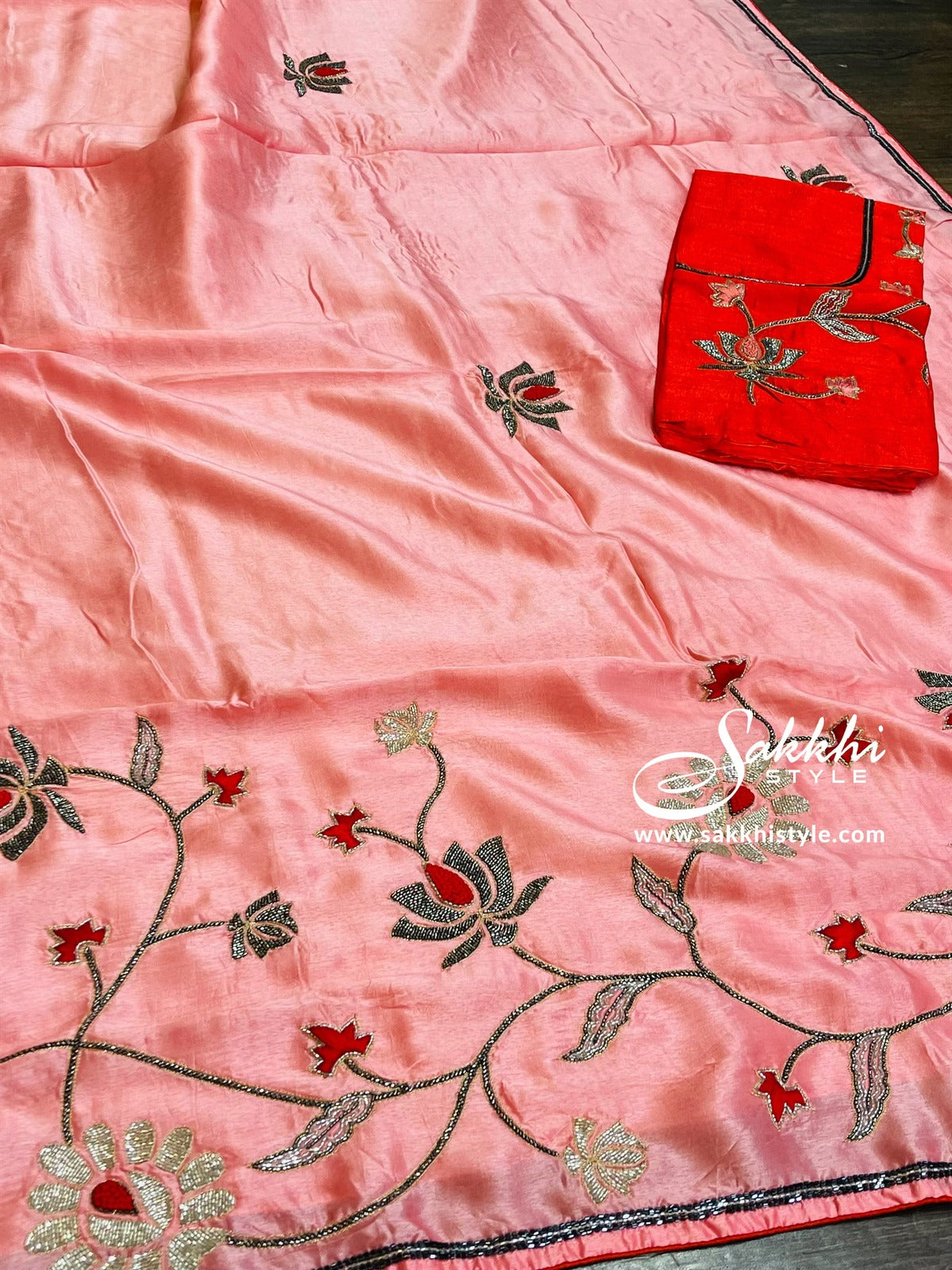 Pink and Red Moonga Silk Saree - Sakkhi Style