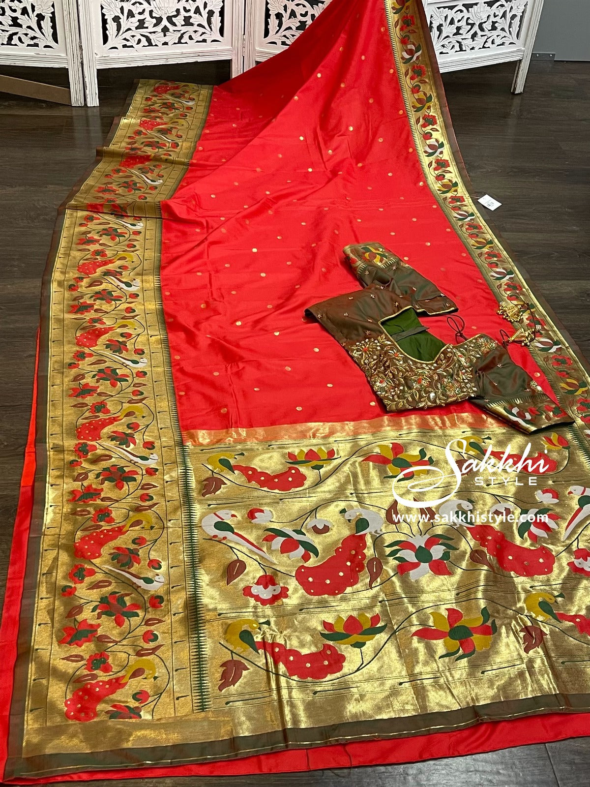 Red and Green Paithani Pattu Saree - Sakkhi Style