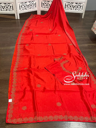 Red Embroidered Saree - Sakkhi Style