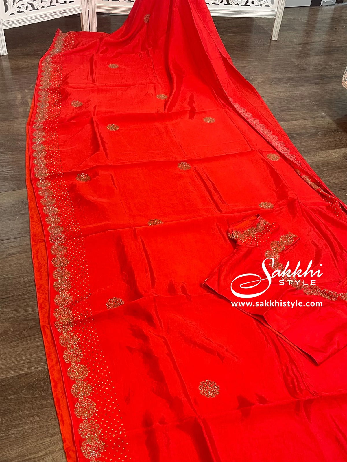 Red Embroidered Saree - Sakkhi Style