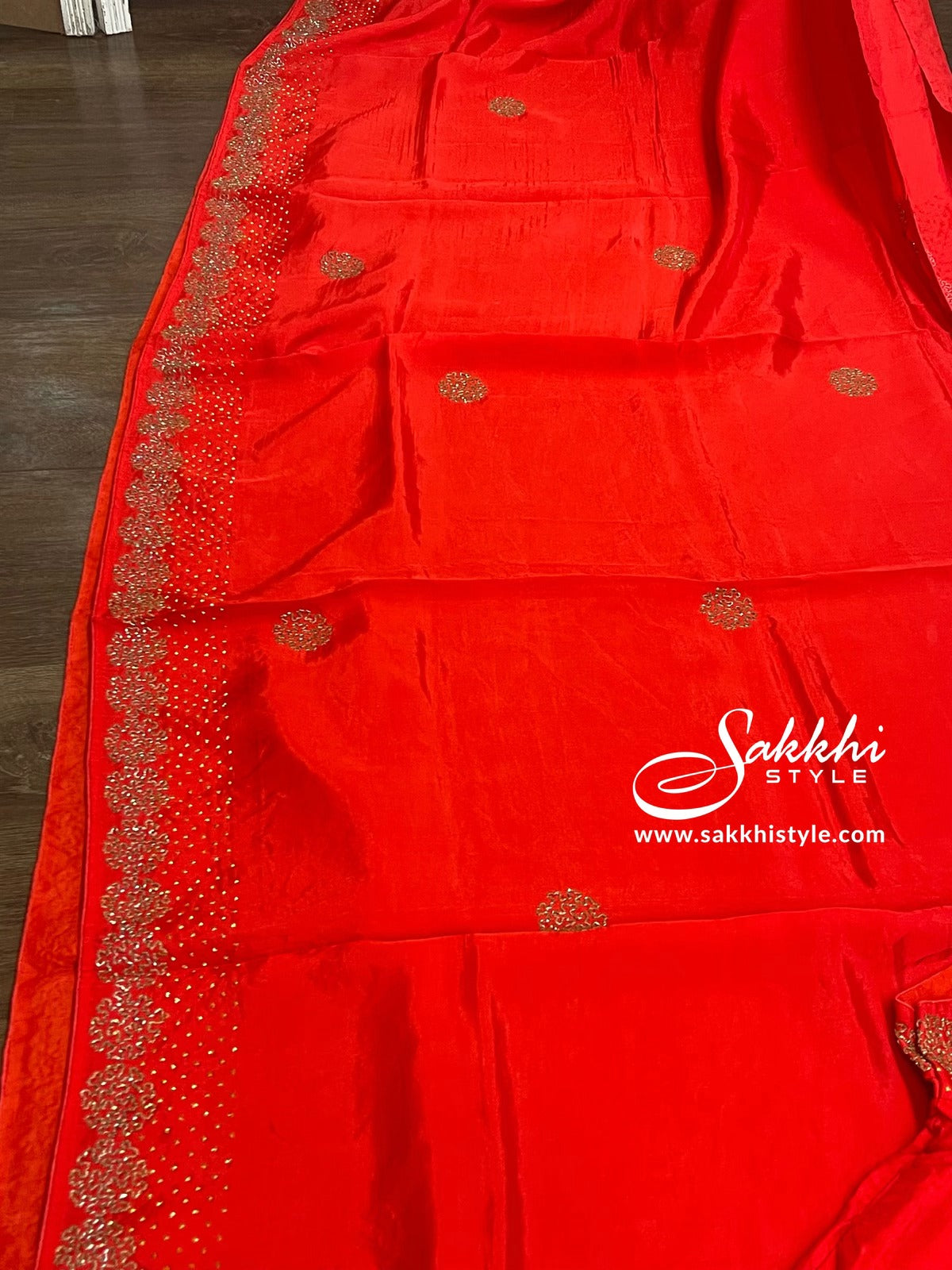Red Embroidered Saree - Sakkhi Style