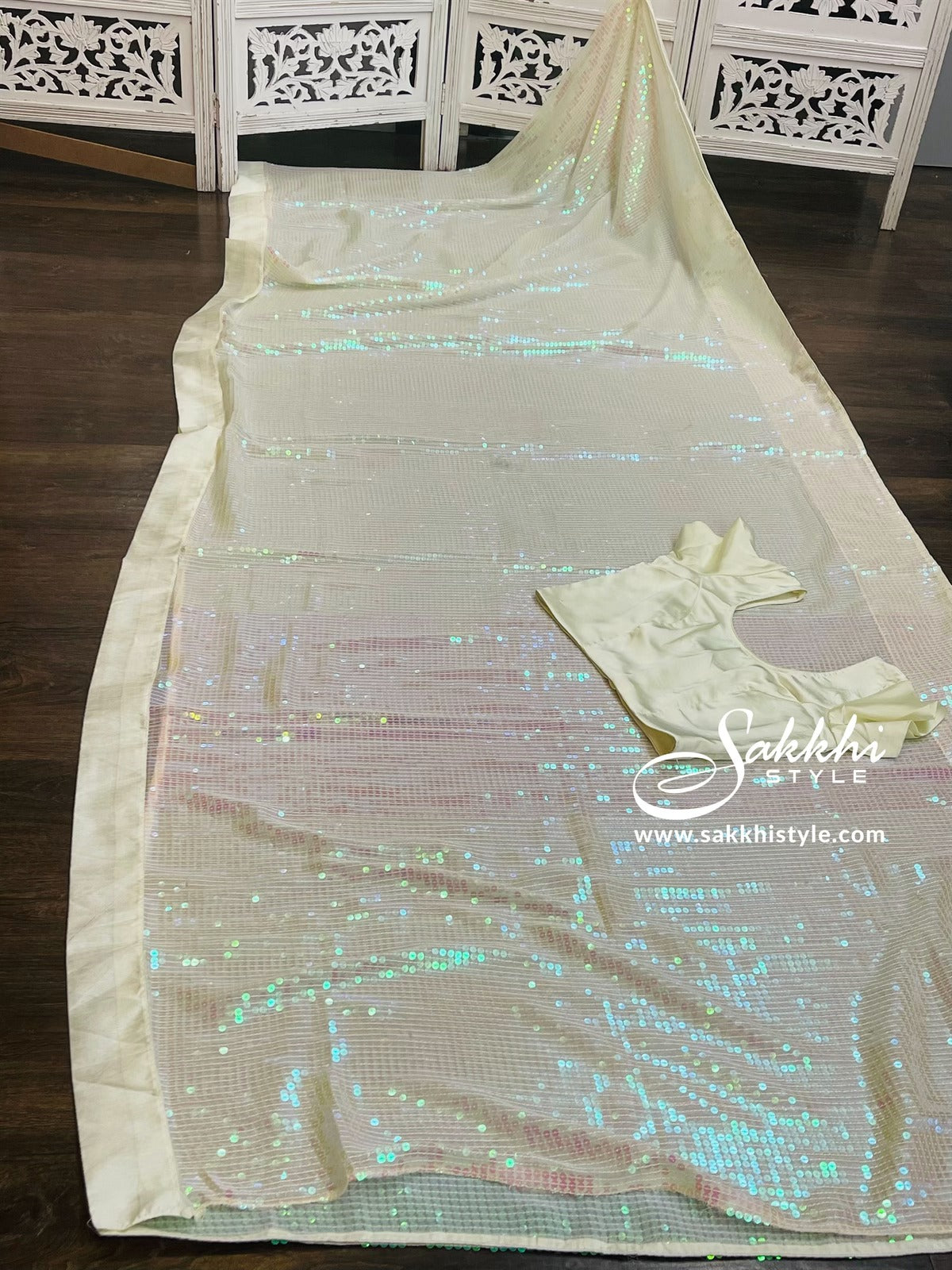 Pastel Yellow Sequins Embroidered Saree - Sakkhi Style