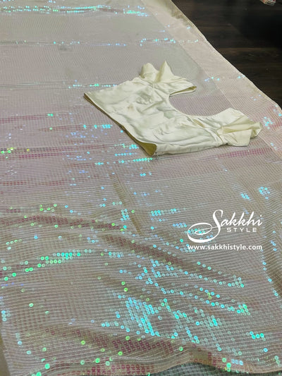 Pastel Yellow Sequins Embroidered Saree - Sakkhi Style