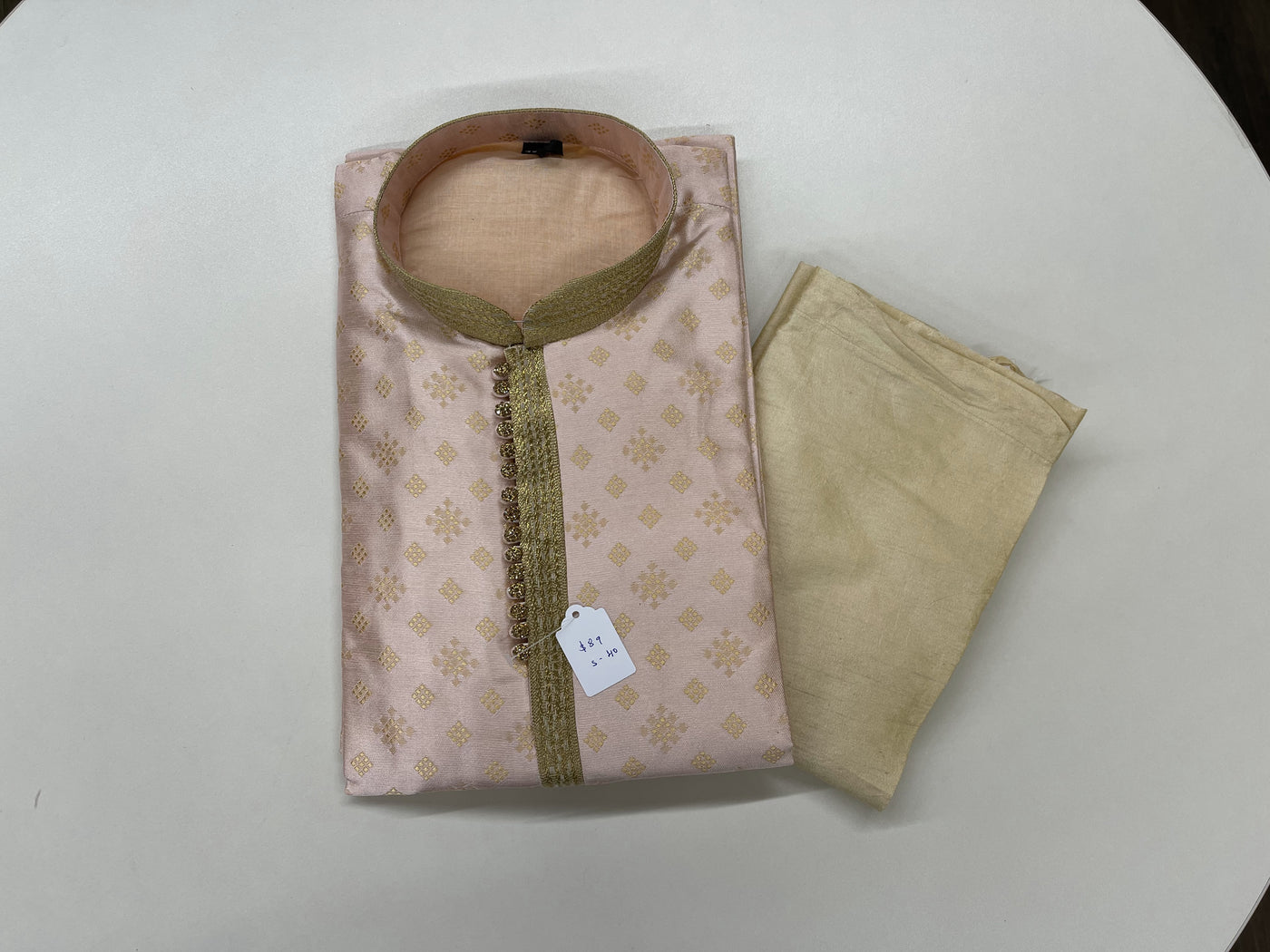Pastel Pink and Light Gold Kurta Pyjama - Sakkhi Style