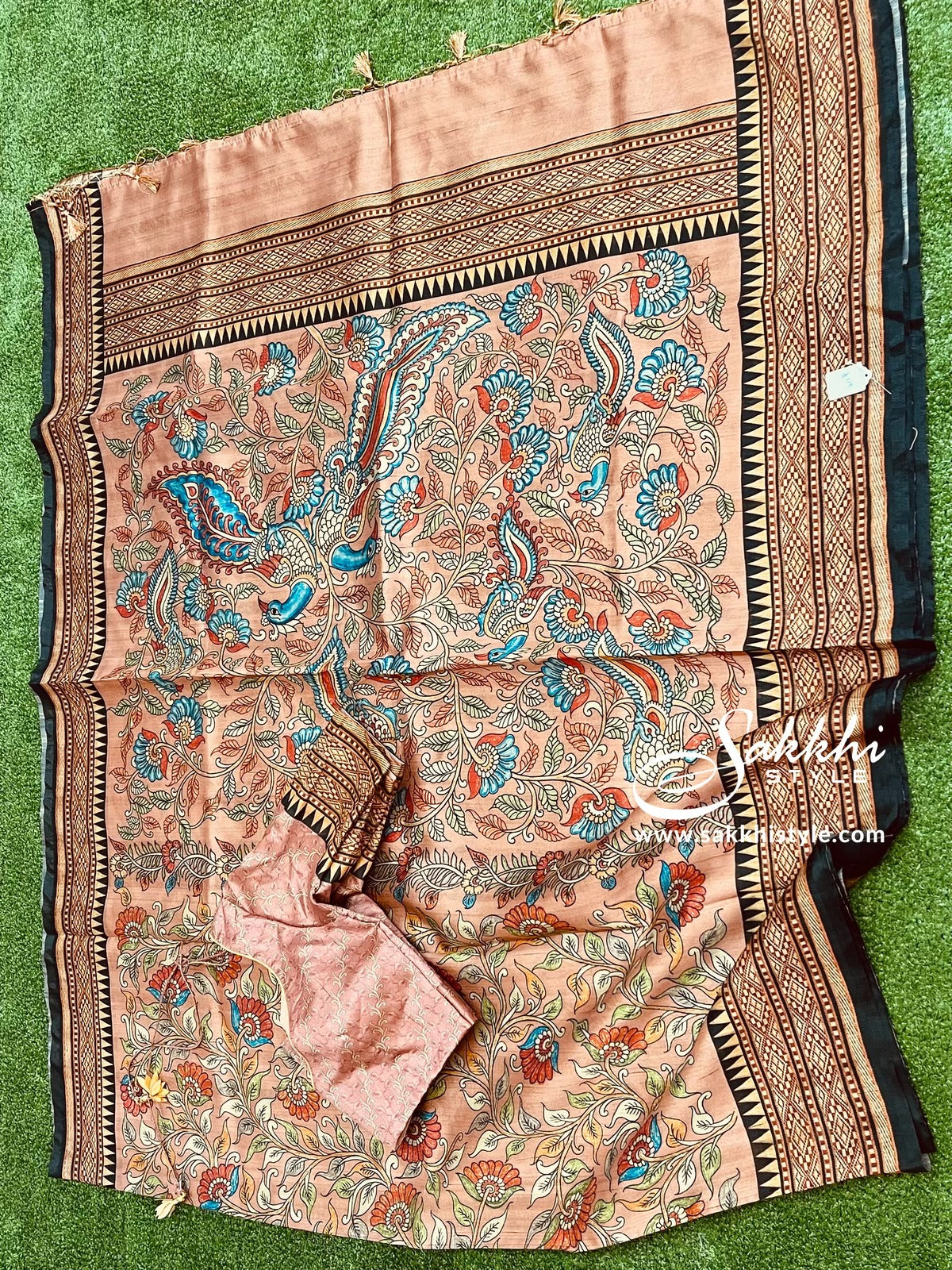 Pastel Pink Kalamkari Digital Print Saree - Sakkhi Style