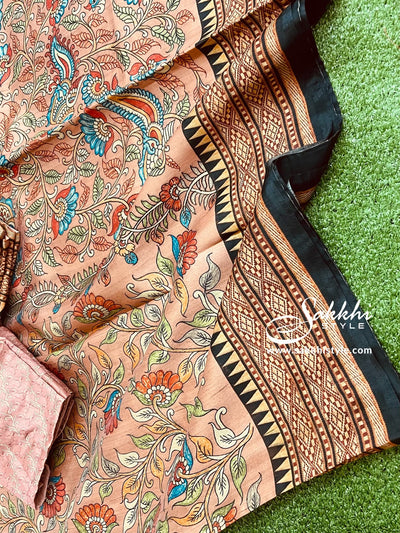 Pastel Pink Kalamkari Digital Print Saree - Sakkhi Style