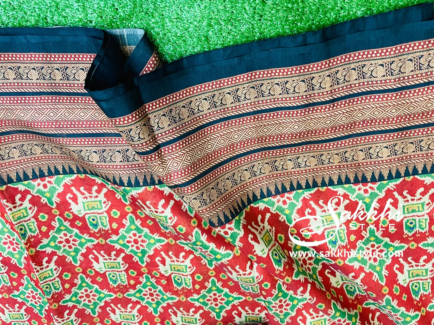 Red and Green Printed Patola Sraee - Sakkhi Style