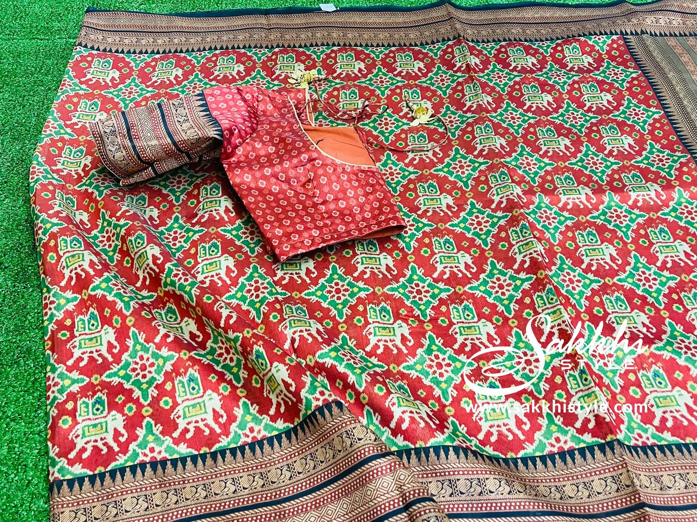 Red and Green Printed Patola Sraee - Sakkhi Style