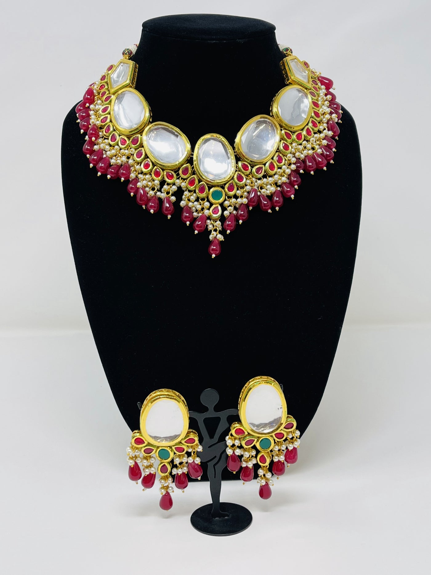 Gold Kundan Magenta Pink Drop Necklace Set - Sakkhi Style