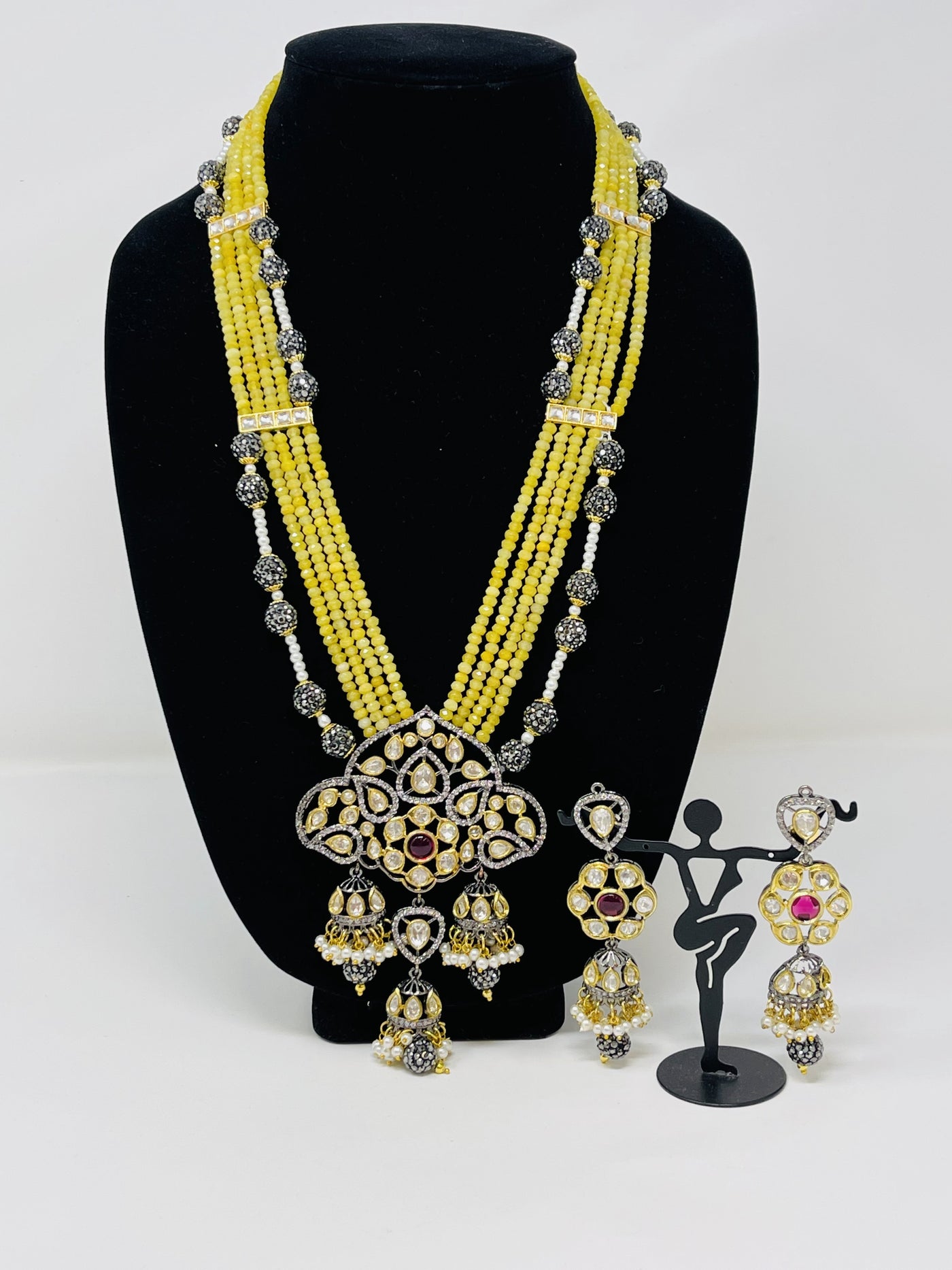 Yelllow Beaded Handcrafted Jewellery Set - Sakkhi Style