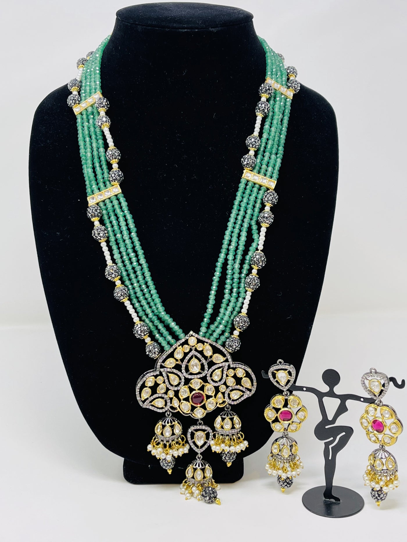 Green Beaded Handcrafted Jewellery Set - Sakkhi Style