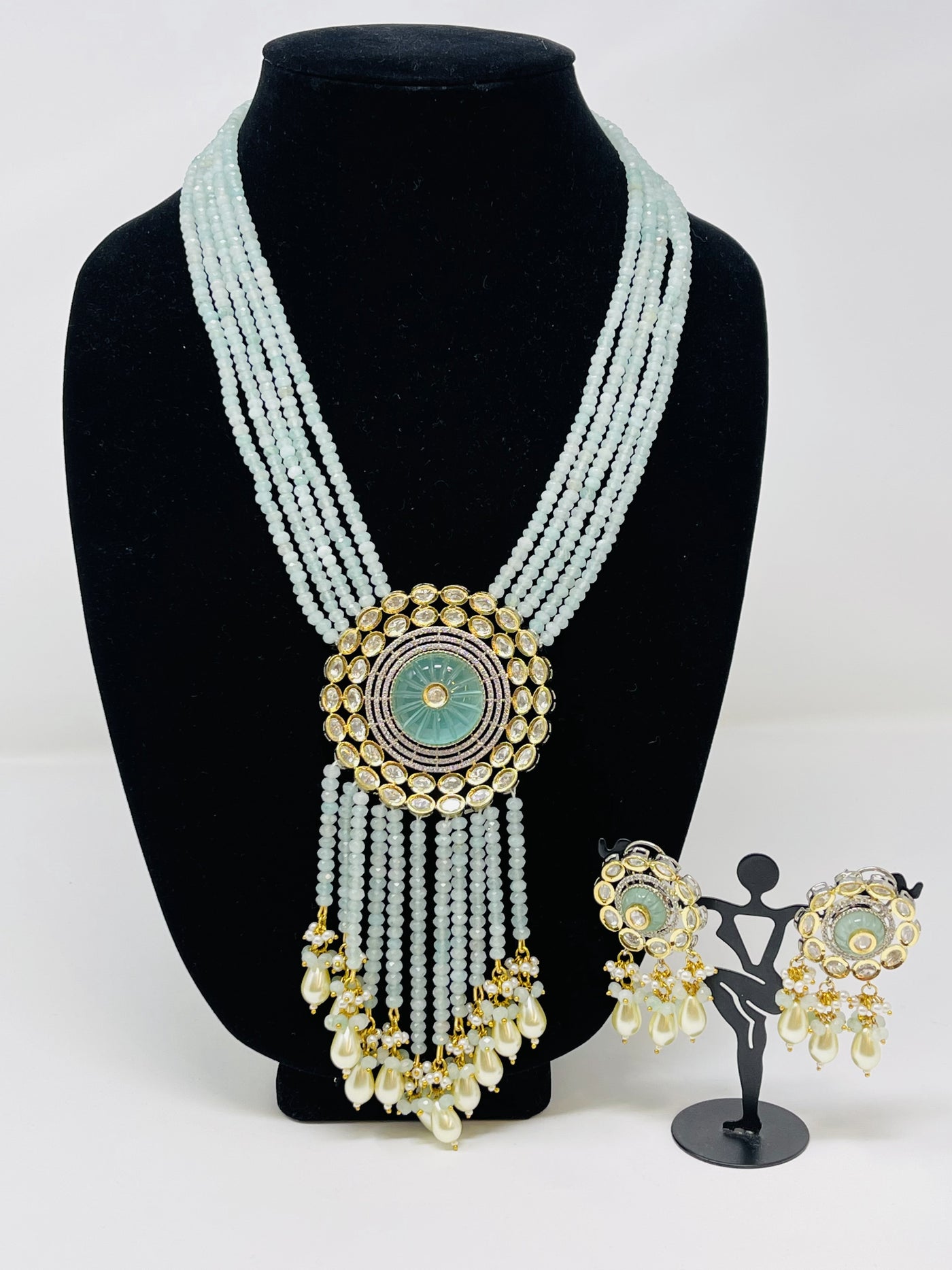 Ice Blue Beaded Jewellery Set - Sakkhi Style
