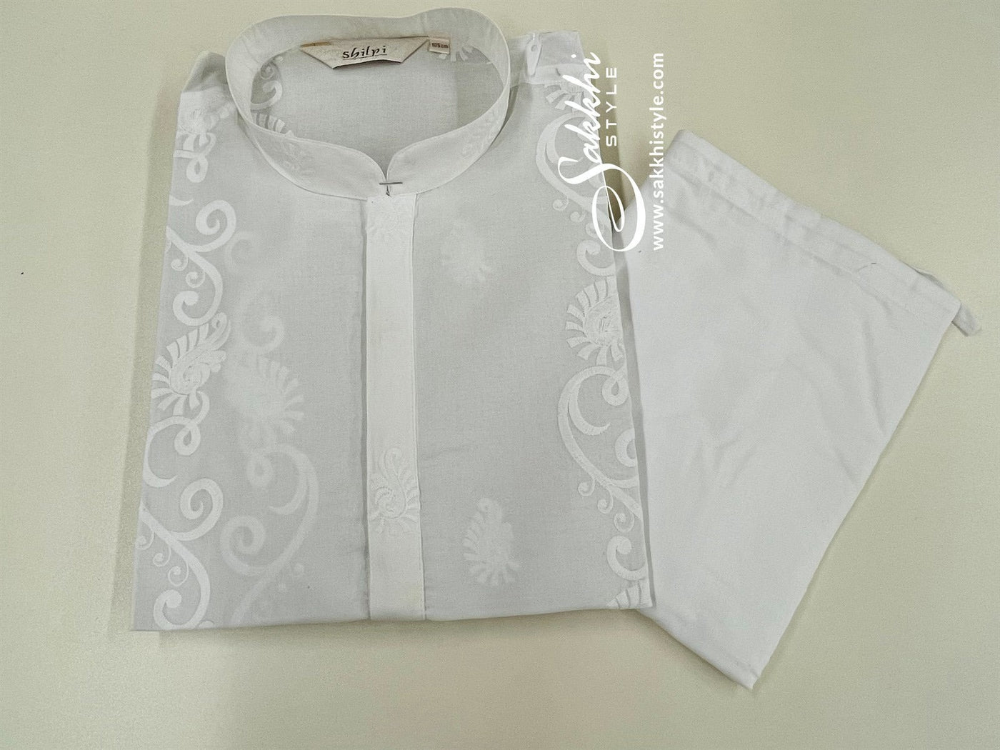 White Embroidery Cotton Kurta Pyjama - Sakkhi Style