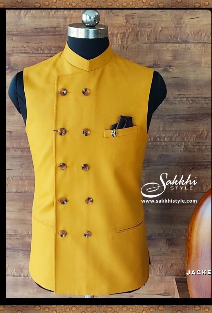 Amber Solid Woven Nehru Jackets - Sakkhi Style