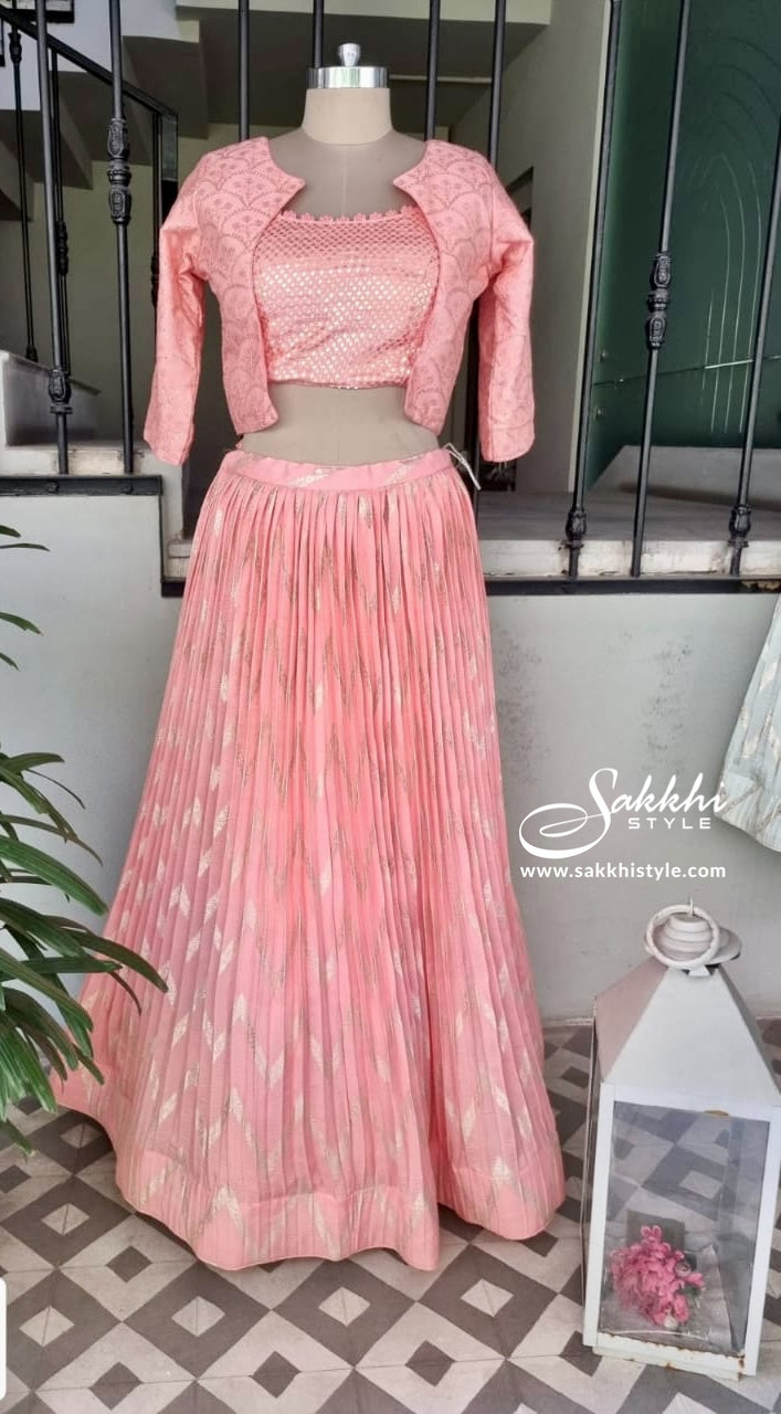 Peach Embroidered Lehenga Suit - Sakkhi Style