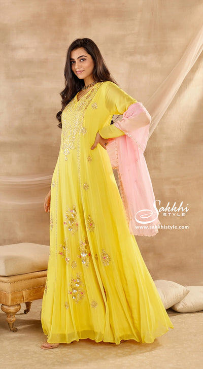 Corn Yellow Anarkali Set - Sakkhi Style