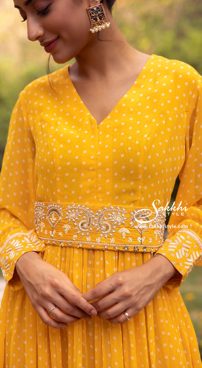 Yellow Anarkali Set With Embroidered Belt - Sakkhi Style
