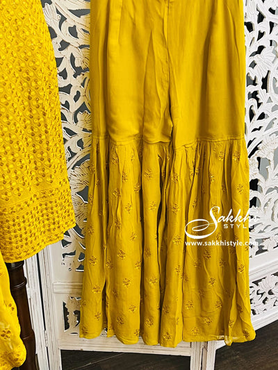 Mustard Sleeveless Sharara Suit - Sakkhi Style