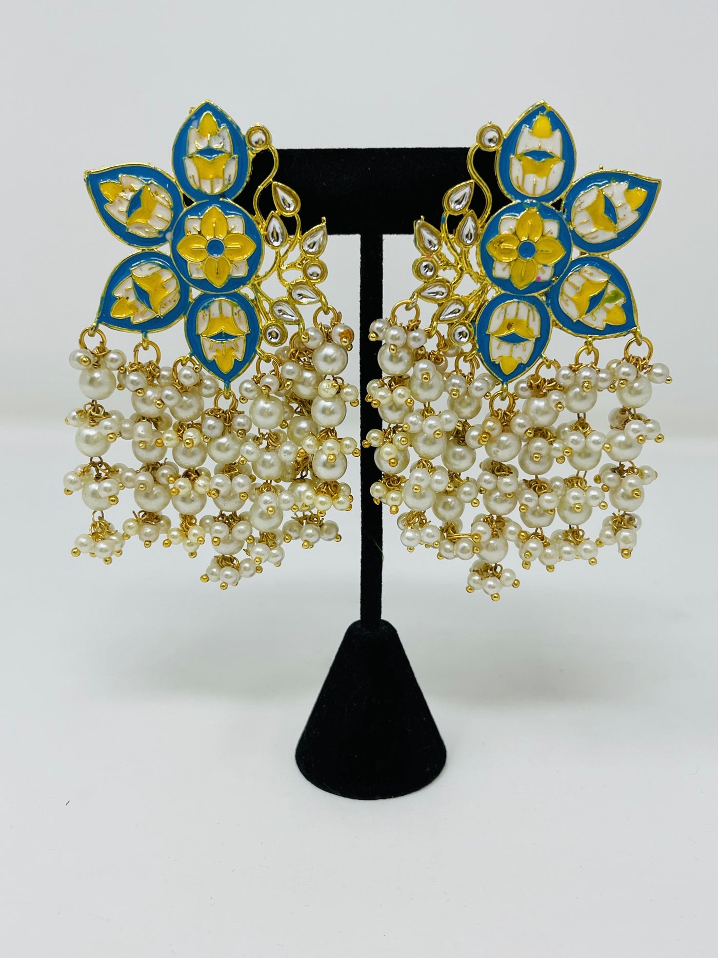 Blue & Yellow Floral Drop Earrings - Sakkhi Style
