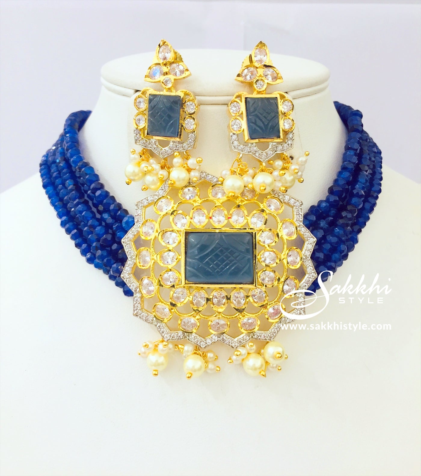 Blue Beades Chocker Set - Sakkhi Style