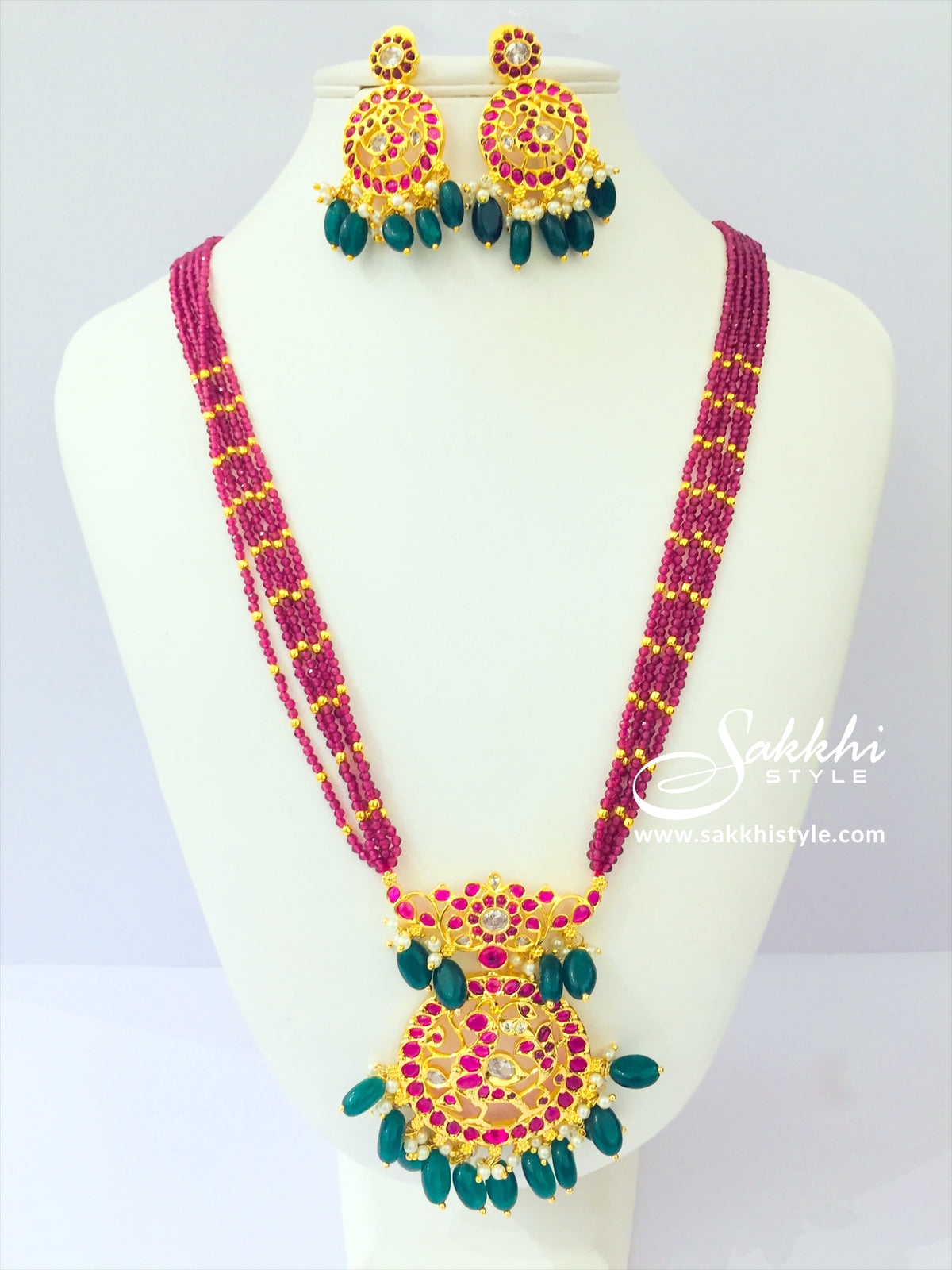 Maroon Beads Necklace Set - Sakkhi Style