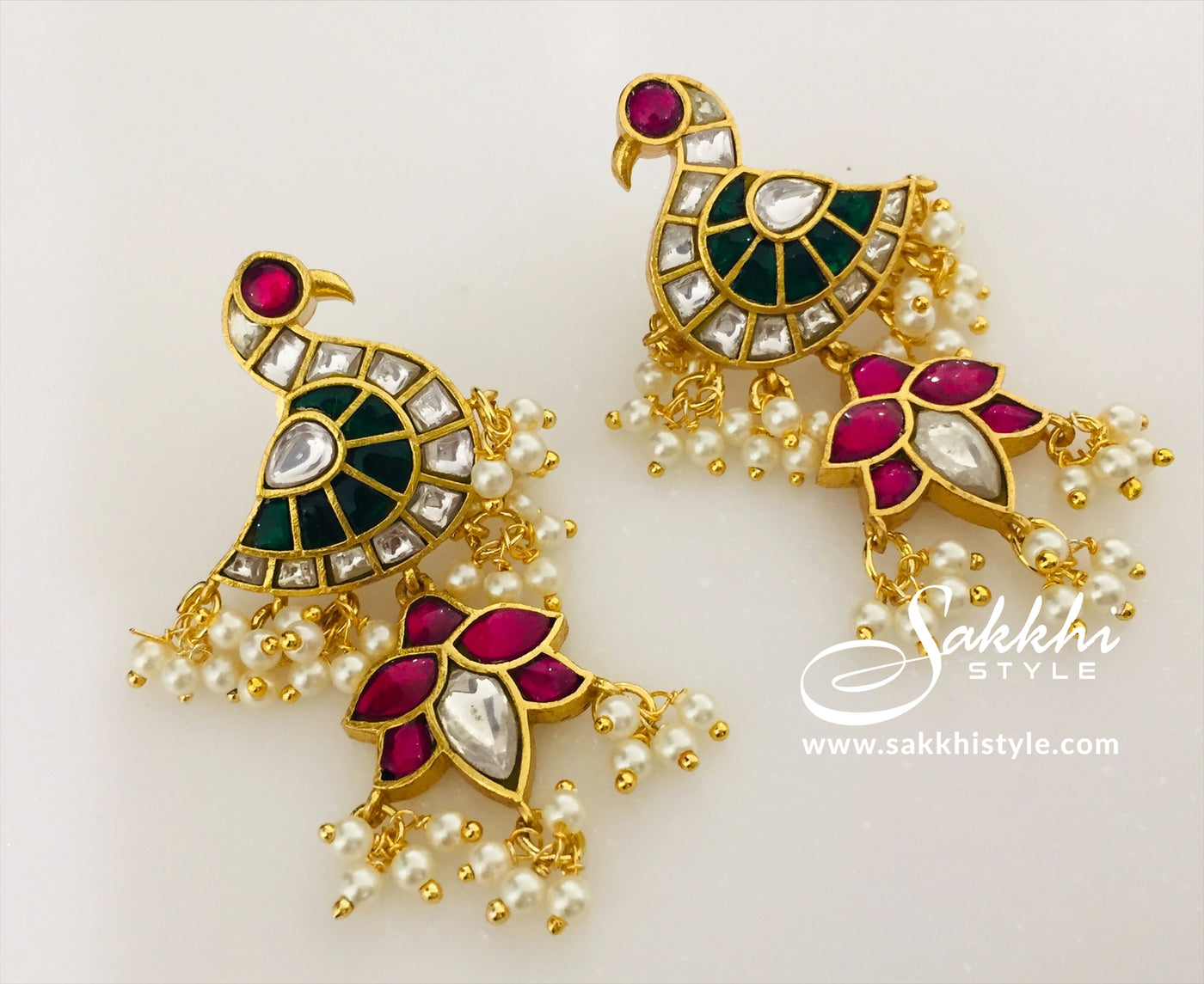 Gold Plated Kempu Jadau Earrings - Sakkhi Style