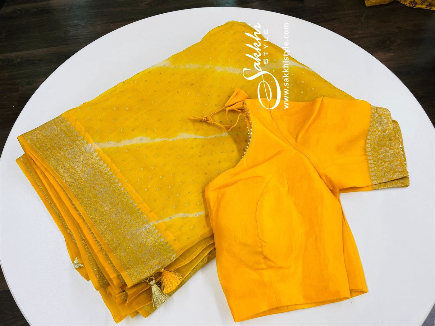 Dark Yellow Tussar Silk Saree - Sakkhi Style
