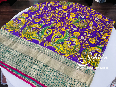 Purple Kalamkari Georgette Chiffon Saree - Sakkhi Style