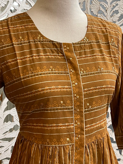 Saddle Brown Printed Gown - Sakkhi Style