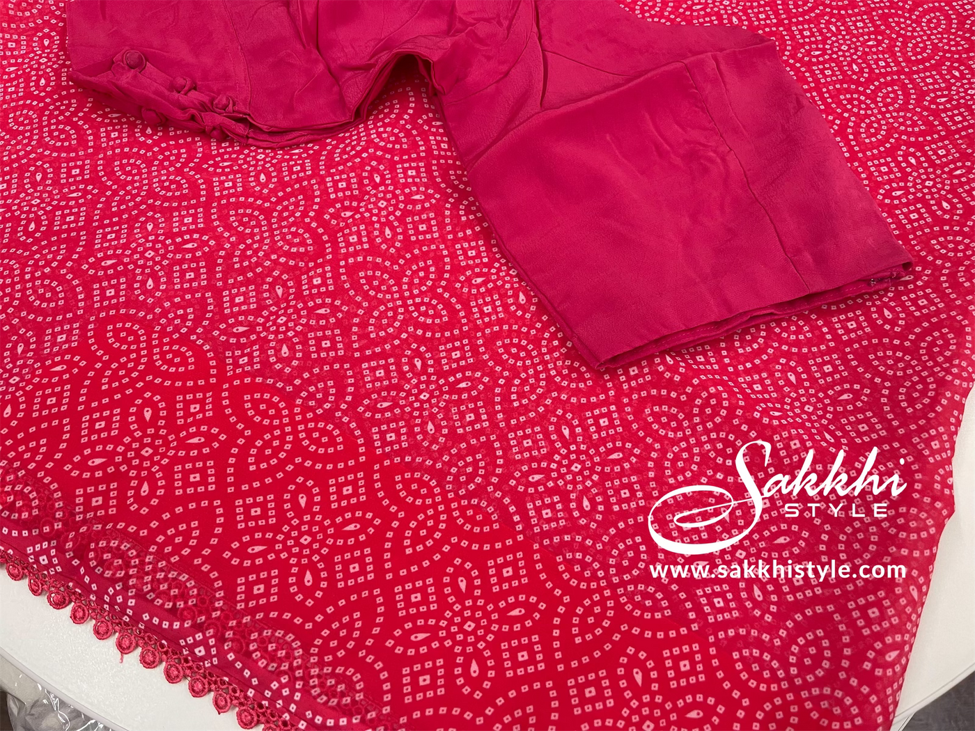 Baby Pink Bandhani Crepe Silk Saree - Sakkhi Style