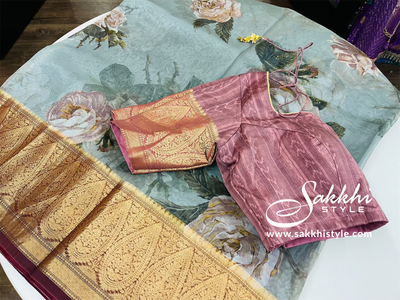 Grey Printed Organza Saree - Sakkhi Style
