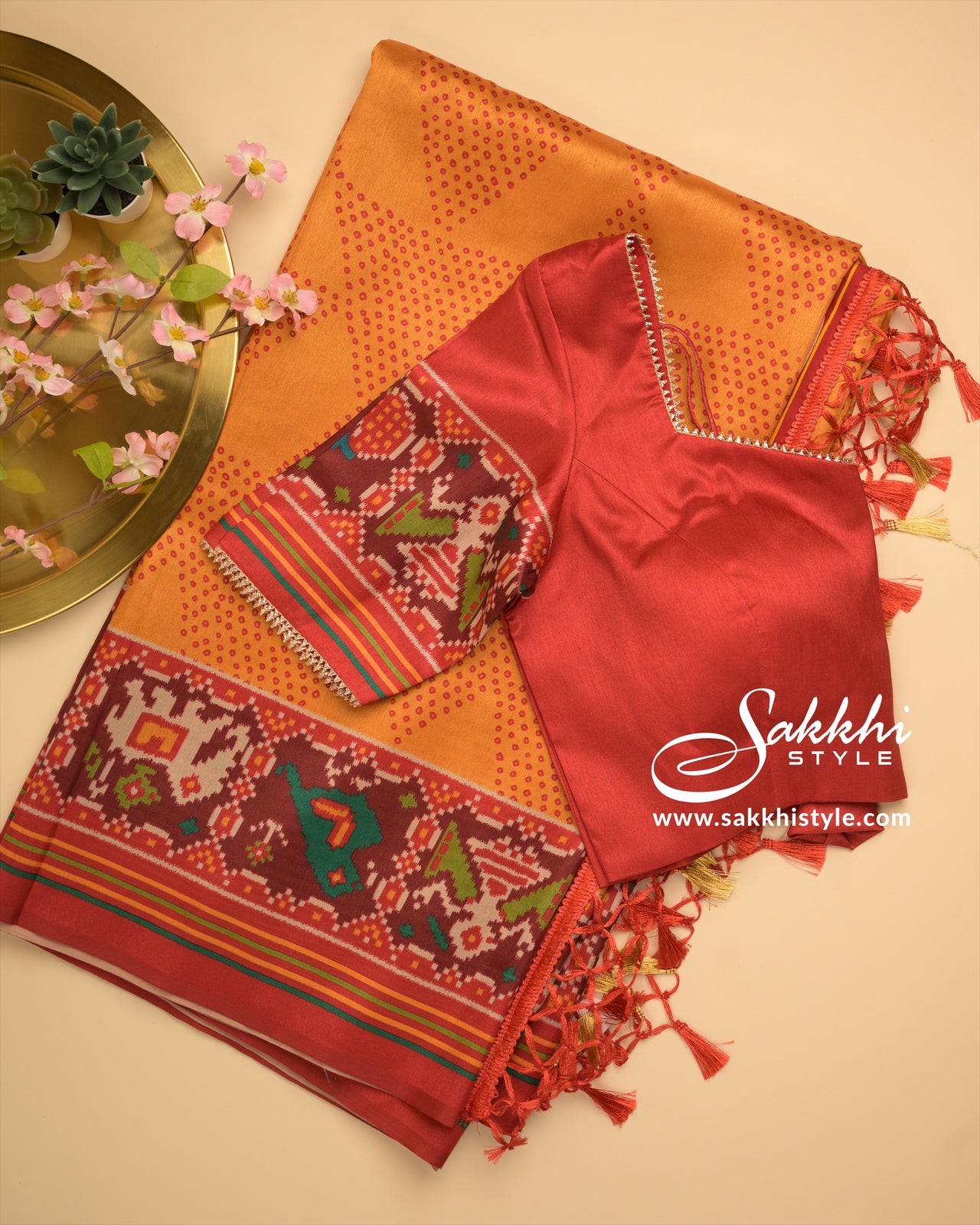 Mustard Color Semi Patola Silk Saree - Sakkhi Style