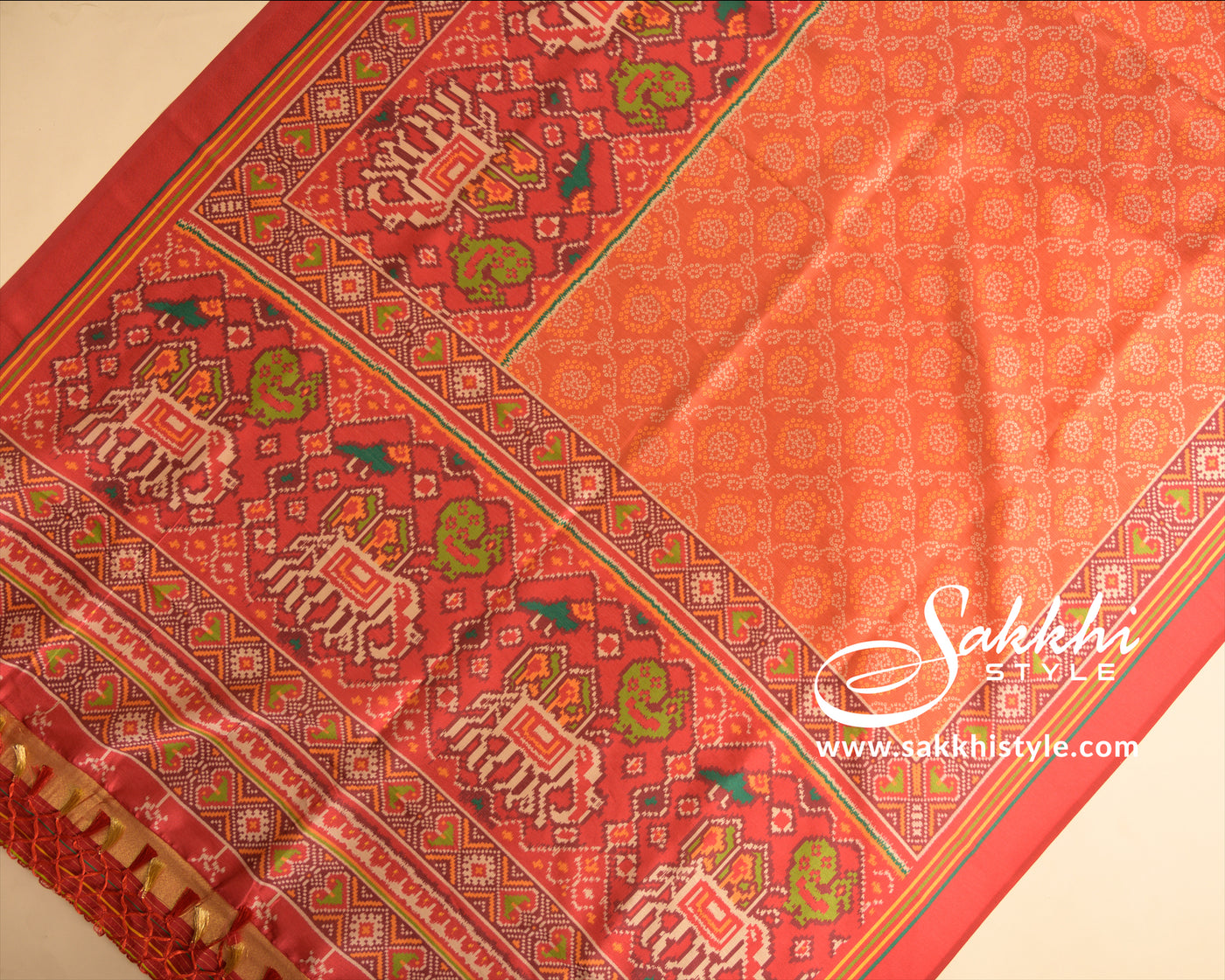 Orange Color Semi Patola Silk Saree - Sakkhi Style