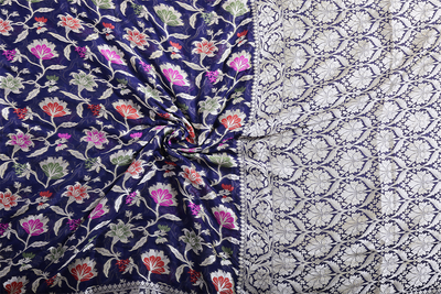 Navy blue georgette silk floral pattern saree - Sakkhi Style