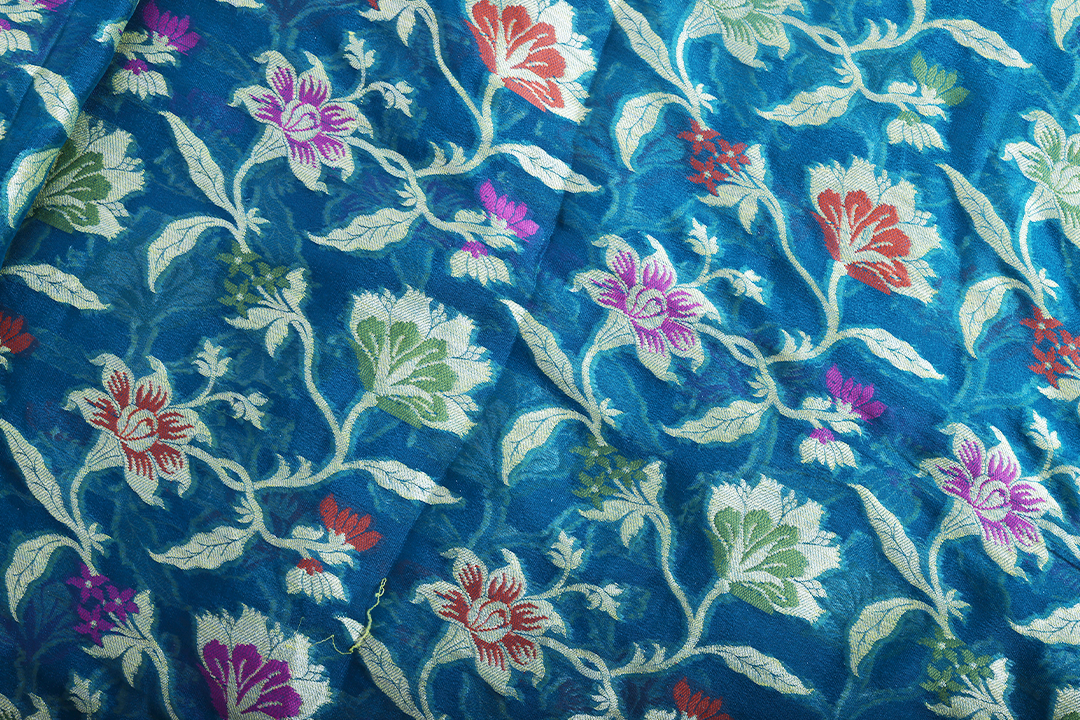 Peacock blue georgette floral pattern saree - Sakkhi Style