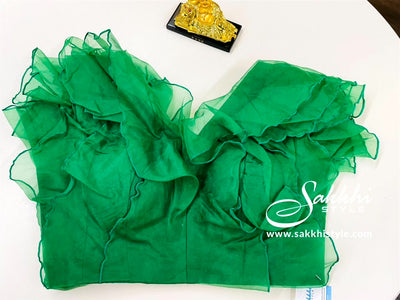 GREEN BLOUSE WITH RUFFLE SLEEVES - Sakkhi Style