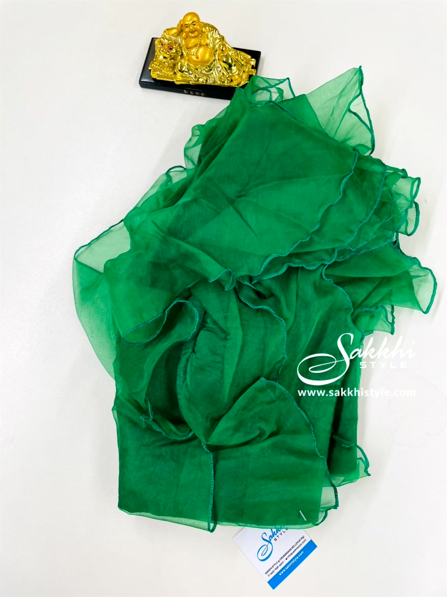 GREEN BLOUSE WITH RUFFLE SLEEVES - Sakkhi Style