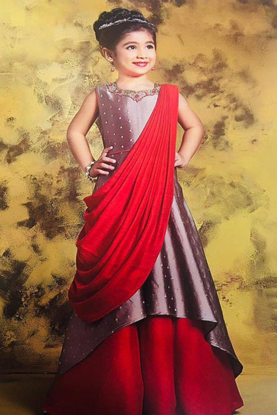 Ivory and Red Gown - Sakkhi Style