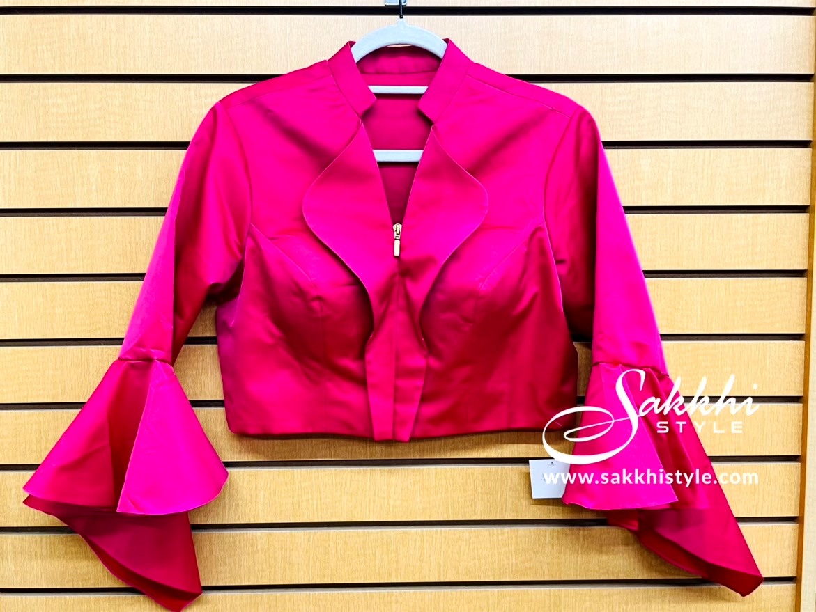 MAGENTA PINK SILK BLOUSE WITH BELL SLEEVES - Sakkhi Style