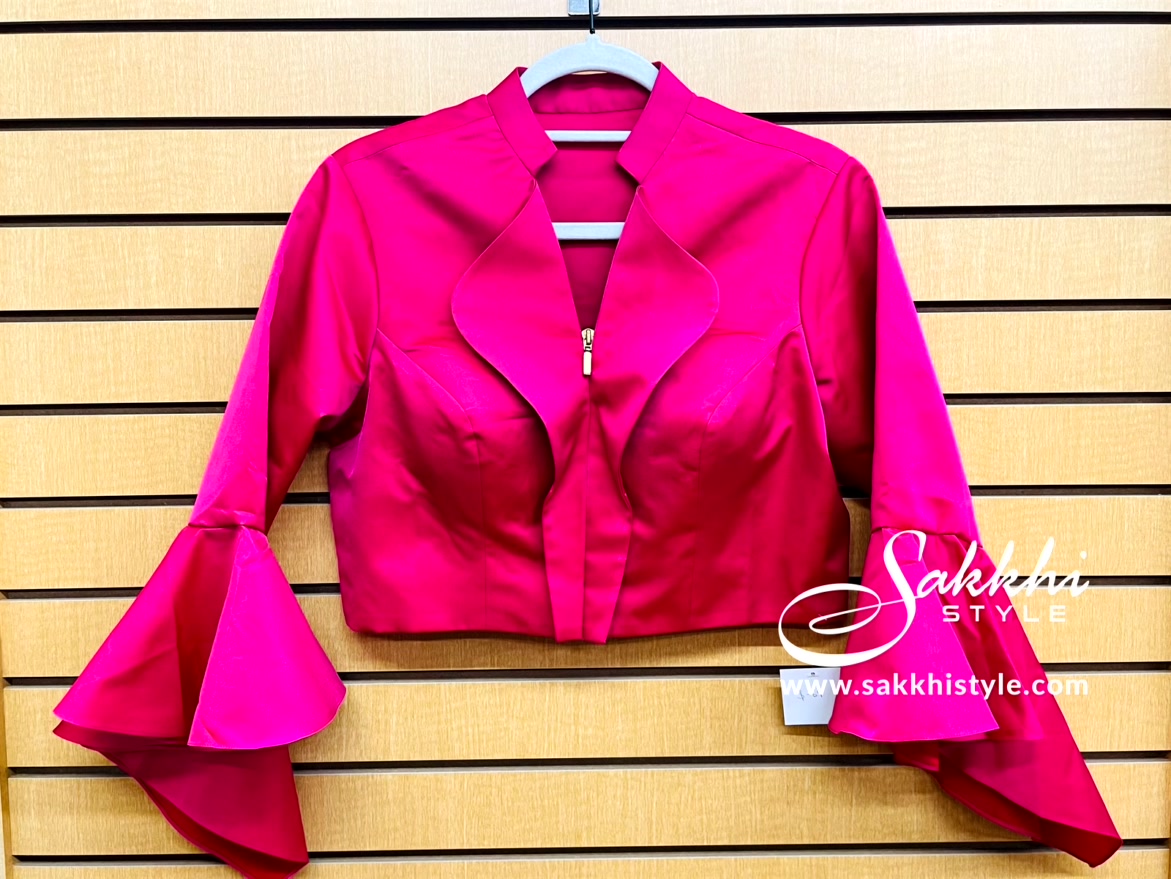 MAGENTA PINK SILK BLOUSE WITH BELL SLEEVES - Sakkhi Style