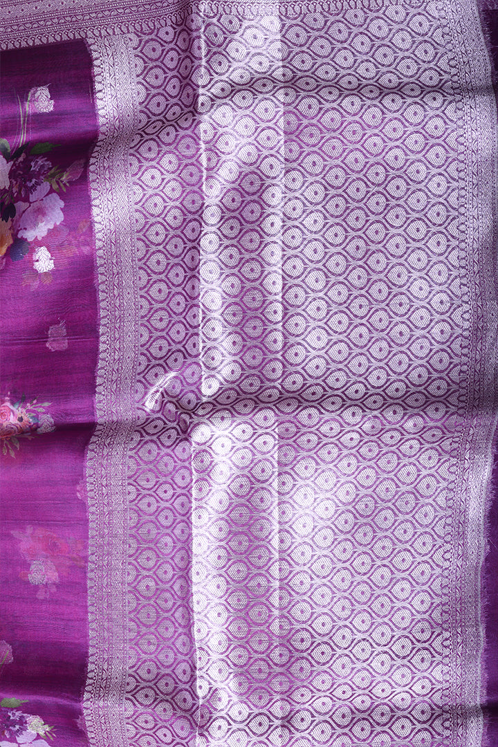 Purple and Multi Colour Floral Printed Organza Saree with Sequinend Blouse - Sakkhi Style