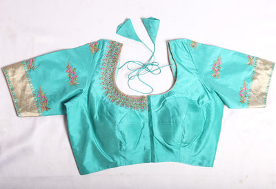 Pastel blue banarasi gold silver zari buta cutwork woven saree - Sakkhi Style