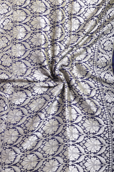 Navy blue georgette silk floral pattern saree - Sakkhi Style