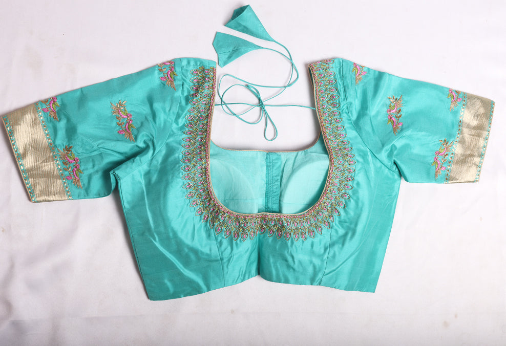 Pastel blue banarasi gold silver zari buta cutwork woven saree - Sakkhi Style