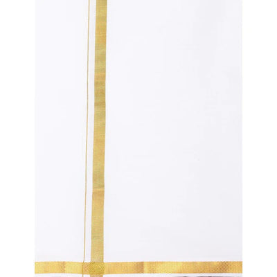 White Dhoti with Gold Jari Border - Sakkhi Style