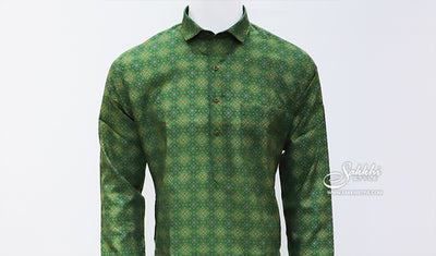Green Printed cotton kurta with pyjama - Sakkhi Style