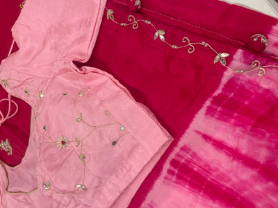 Pink & Peach Satin Silk Saree - Sakkhi Style