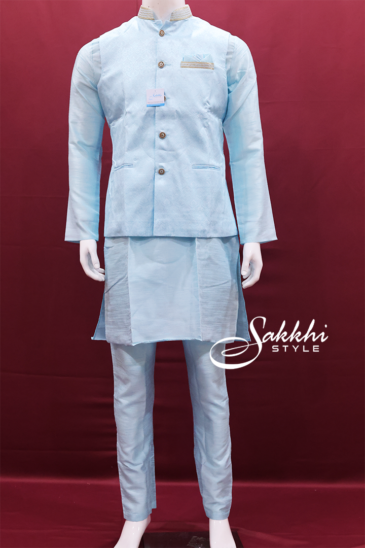 Blue Jacket Kurta with pyjama - Sakkhi Style
