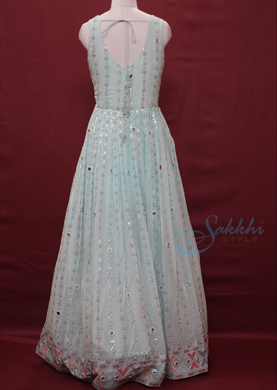 Party wear Georgette sleeveless pastal gray Gown with work Dupatta - Sakkhi Style